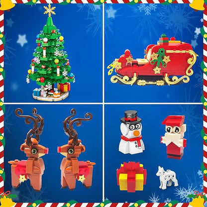 Advent Calendar 2025 Christmas Tree Building Blocks Set - 24 Day Countdown Calendar with Xmas Tree & Santa Sleigh Building Kits, Christmas Decorations Gifts for Girls Boys (940 PCS)