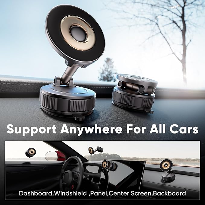 Phone Holders for Your Car, Car Phone Holder for Magsafe [120+ LB Strongest Suction & 2800gf Strongest Magnetic] 360° Adjustable Magnetic Car Phone Mount for iPhone 17 Pro Max 16 15 14 13 12 Air Plus