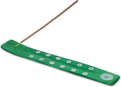 Bless-International Traditional-Handmade-Burner Wooden-Incense-Stick-Holder Ash-Catcher-Stand for-Aromatherapy-Meditation-Yoga (Earth Green) 10 Inches, Pack of 2