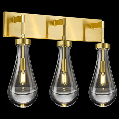 Raindrop Wall Sconces Gold Crystal Sconces Wall Decor Modern Lighting Glass Bathroom Sconces Indoor Vanity Light Wall Lamp for Bedroom Living Room Stair(3-Light)