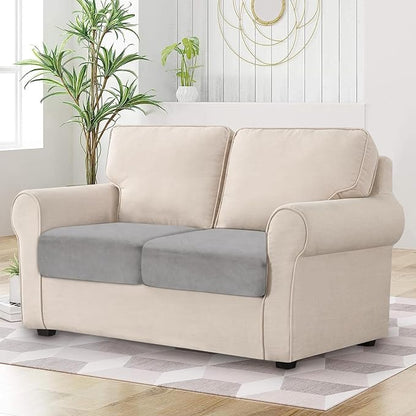 Couch Cushion Cover Velvet 2 Pieces Seat Cushion Cover Stretch LoveSeat Couch Covers Separate Sectional Sofa Slipcovers Furniture Protector (2-Seater or Backrest, Light Grey)