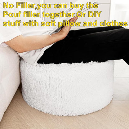 Asuprui Ottoman Pouf Unstuffed Ottoman Foot Rest 20x12 Inches Floor Pouf Round Floor Bean Bag Chair No Filler Foot Rest with Storage for Living Room Bedroom Office White Cover ONLY