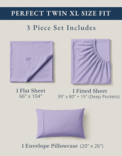 LANE LINEN 100% Organic Cotton Sustainably Produced Extra Large Twin Sheets for Hospital Bed, Fully Elasticized Reinforsed Seams, Machine Washable Deep Pocket Twin XL Bedding- Orchid Petal