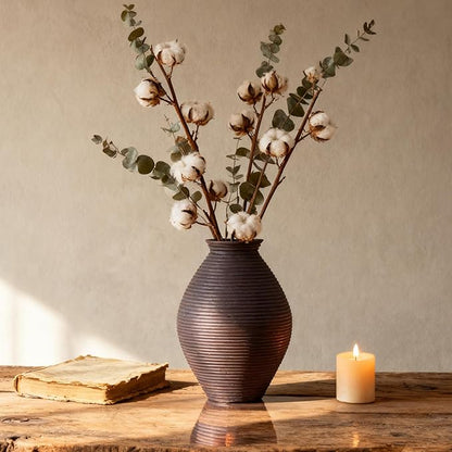 Brown Rustic Resin Vase 8.6" | Farmhouse Centerpiece for Pampas Grass & Home Decor