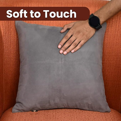 LL LEATHER LOVERS Genuine Suede Leather Pillow Cover, 20x20 Inch Case for Lumbar Throw Couch Pillows, Thick & Soft Cushion Covers for Sofa Bed Home Decor (Suede Grey Plain Pack of 2)