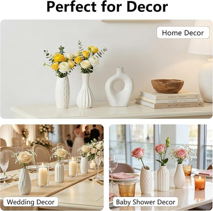 BEAHOT Ceramic Bud Vase Set of 12 - Glossy White Bud Vases: Unique Glazed Mini White Centerpiece for Flowers, Weddings, DIY Floral Decor - Boho & Modern Home Table Styling, Gift Ready