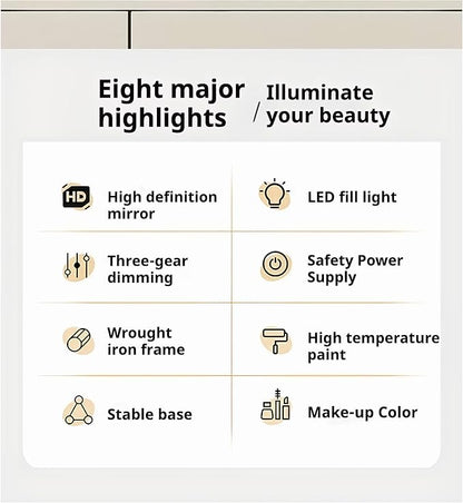 Vanity Mirror with Lights, Half Round LED Makeup Mirror with 3 Color Dimmable Touch Screen, 360° Rotating Metal Frame, Marble Base, HD Lighted Mirror for Bedroom & Dressing Table