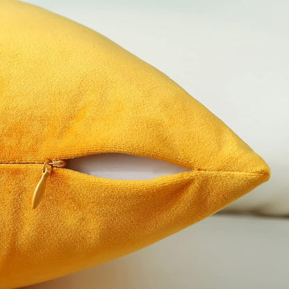 mixeoo Comfy Mustard Yellow Throw Pillow Covers Decorative Square Solid Thick Velvet Super Soft Cushion Cases Home Decor for Sofa Couch Living Room Chair, Set of 2, 18 x 18 Inch