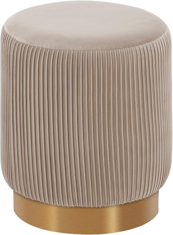 DUHOME Modern Round Velvet Ottoman Footrest Vanity Stool Khaki