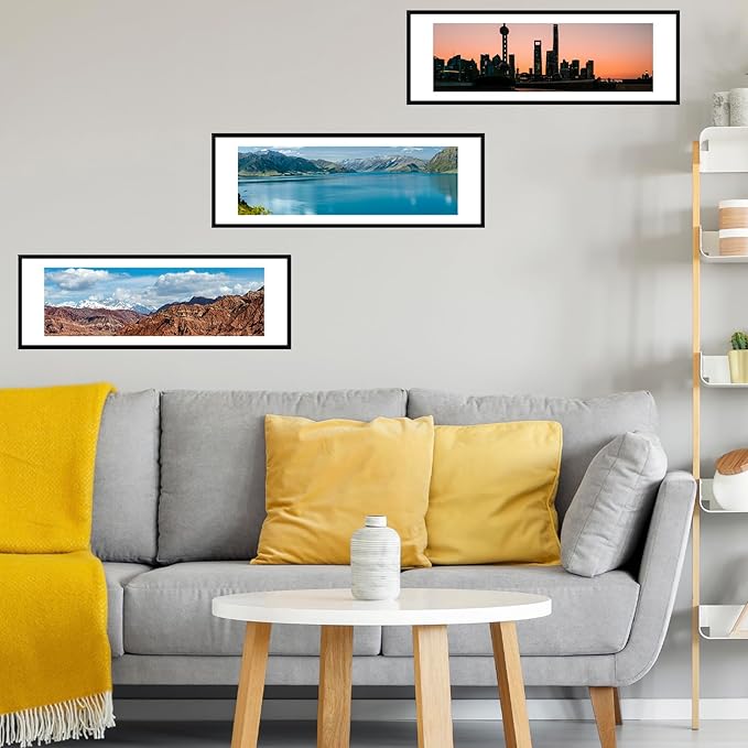12x36 Picture Frame with 10x30 Mat Set of 2, Display Photo 10x30 with Mat or 12 x 36 Without Mat, Wall Hanging Large 12 by 36 Poster Frame with Plexiglass, 2 Pack, Black