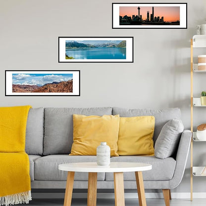 10x30 Picture Frame with 8x24 Mat Set of 2, Display Photo 8x24 with Mat or 10 x 30 Without Mat, Wall Hanging Large 10 by 30 Poster Frame with Plexiglass, 2 Pack, Black