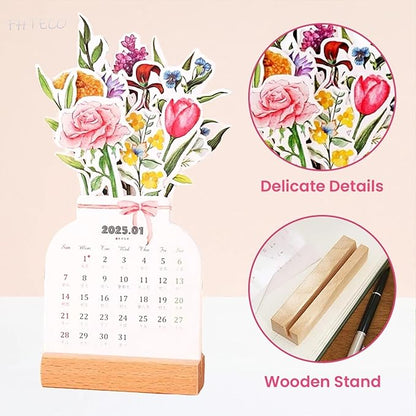 2026 Small Desk Calendar Bloomy Flower Calendar Stand up Desk Calendar Office Calendar Christamas Gifts New Year Gifts (Rose Bouquet)