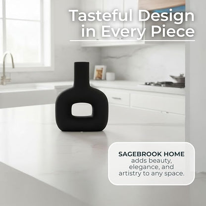 Sagebrook Home Modern Stoneware Vase - Matte Dolomite Decorative Accent for Home, Office & Living Room - Contemporary Minimalist Design - 8" Black