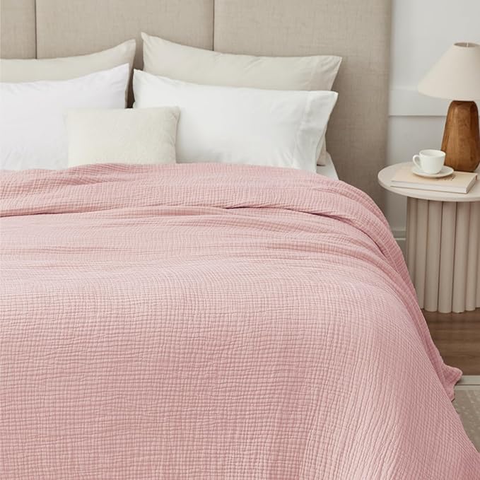 100% Cotton Muslin Blanket King 108" x 90", 6 Layers Breathable and Lightweight Cotton Throw Blankets for Bed, Soft Cooling Summer Gauze Blanket for Adults All Season, Dusty Rose‌