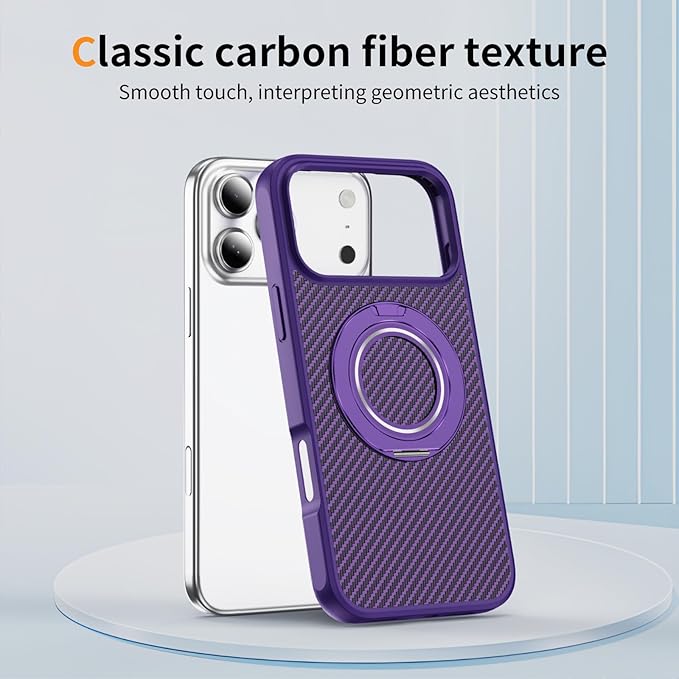 Mag-Stand Carbon Fiber Case for iPhone 17 Pro Max, 360° Rotate Magnetic Stand, Compatible with MagSafe, 15FT Military Protection, Slim Shockproof Magnetic Kickstand Mag Phone Case for Men Women