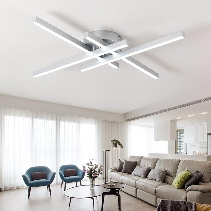 Updated Modern Ceiling Light ,Preminum Close to Ceiling Light fixtures,Modern Light Fixtures Ceiling Dimmable for Dining Room Kitchen Bedroom Living Room 40W 6000K Cool Light (Silver)