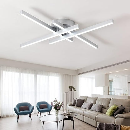 Updated Modern Ceiling Light ,Preminum Close to Ceiling Light fixtures,Modern Light Fixtures Ceiling Dimmable for Dining Room Kitchen Bedroom Living Room 40W 6000K Cool Light (Silver)