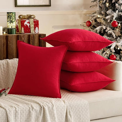 MIULEE Decorative Linen Euro Sham Pillow Covers 24x24 Red Boho Farmhouse Neutral Couch Throw Pillows for Bed Pack of 2 Accent Modern Pillowcase Sofa Livingroom Home Decor
