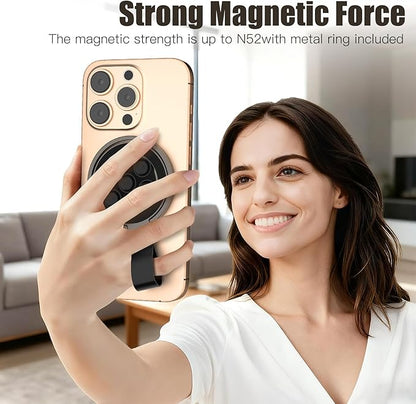 Magnetic Phone Ring for MagSafe Grip [Sucker] [Super Magnet] [Magnet Phone Stand Grip Compatible with Car Mounts] Mag Safe Accessory for iPhone 17/16/15/14/13 Pro Max Plus, Black