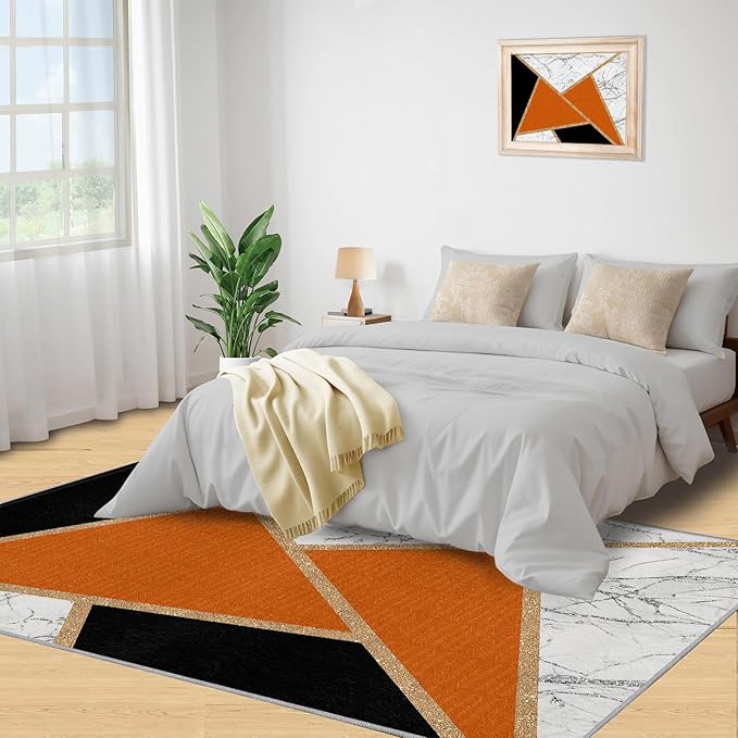 Geometric Marble Bedroom Rug Modern Light Luxury Marble Area Rugs Abstract Stone Crackle Carpet Geometric Patchwork Rug for Living Room Family and Pet 3x5ft