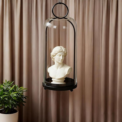 20" High Versatile Modern Metal Hurricane Lantern with Handmade Sturdy Glass Dome in Black for Pillar Candle & Plants, Industrial, Farmhouse, Shabby Chic (Black, 7.5"x20")