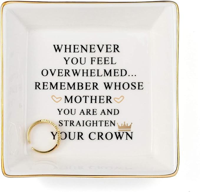 JoycuFF Inspirational Mom Gifts-Ceramic Ring Dish Decorative Trinket Plate-Unique Gifts for Mom Birthday Chrismas Mother's Day