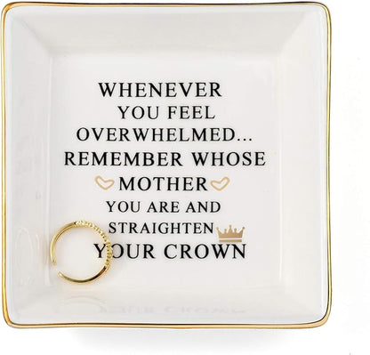 JoycuFF Inspirational Mom Gifts-Ceramic Ring Dish Decorative Trinket Plate-Unique Gifts for Mom Birthday Chrismas Mother's Day