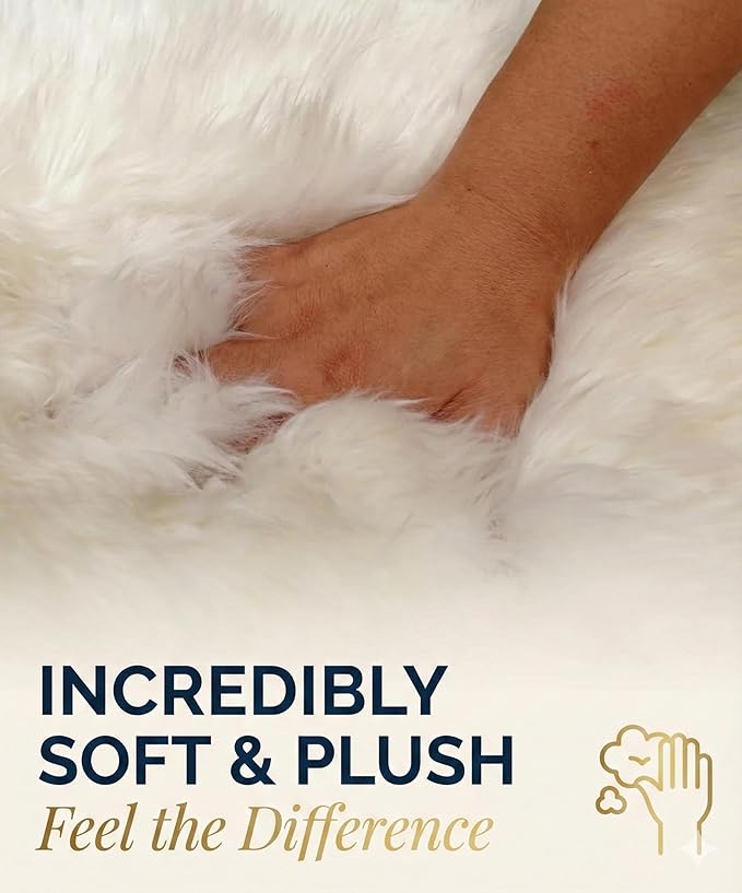 Woolous Sheepskin Rug, New Zealand Large Genuine Natural Lambskin Fur Fluffy Area Real Sheep Skin Throw Rug for Bedroom and Living Room, (Single Pelt 2x3ft,Ivory)