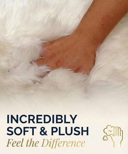 Woolous Sheepskin Rug, New Zealand Large Genuine Natural Lambskin Fur Fluffy Area Real Sheep Skin Throw Rug for Bedroom and Living Room, (Single Pelt 2x3ft,Ivory)
