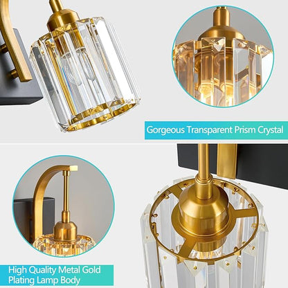 6-Light Crystal Vanity Light, Black Gold Modern Wall Sconce with K9 Crystal Shades, 51.18" Long Over Mirror Lighting for Bathroom, Makeup, Hallway, Elegant & Easy Install