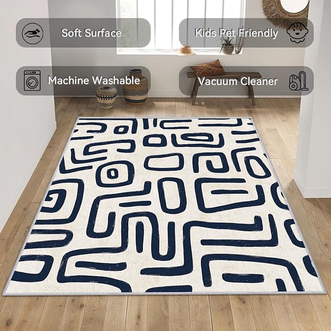 Abstract Rugs for Living Room - Abstract Geometric Area Rug, 2x3 Rug, Minimalist Contemporary Rug & Home Decor, Tribal Carpet & Room Decor, Washable Non Slip Anti Skid Rugs