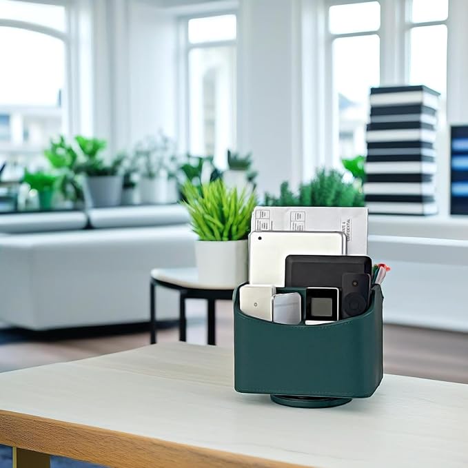 UnionBasic Rotating Desk Organizer, 360 Degree Desk Spinning Caddy, Desktop TV Guide/Mail/Media/Remote Controller Holder Organizer, Vintage Green
