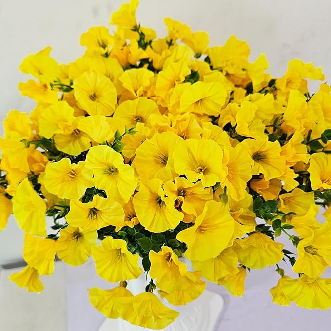 Artificial Silk Flowers for Outdoor Decoration,12 Bundles Faux Flowers Colorful Morning Glory with Eucalyptus Fake Plants Greenery UV Resistant for Outside Front Door Planter Porch Patio Yard