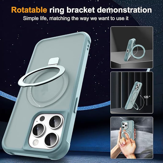Compatible with iPhone 15 Pro Max Case with Invisible Magnetic O-Ring Stand Military-Grade Translucent Case for iPhone 15 ProMax 6.7" [Compatible with Mag-Safe][Great Grip Feeling], Blue