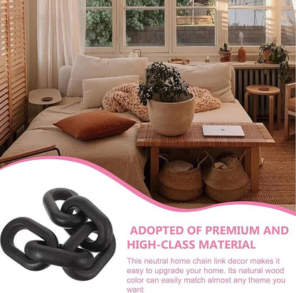 OSOLADY Wood Chain Link Decor: 5-Link Decorative Wooden Chain - Aesthetic Home Decor for Farmhouse Bookshelf Coffee Table Living Room Racks Cabinet Black
