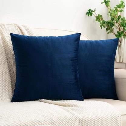 HWY 50 Navy Blue Velvet Throw Pillow Covers 18x18 Inch, Pack of 2 Soft Cozy Solid Decorative Luxury Cushion Cases for Couch Sofa Bed Living Room Bedroom
