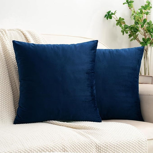 HWY 50 Navy Blue Velvet Throw Pillow Covers 18x18 Inch, Pack of 2 Soft Cozy Solid Decorative Luxury Cushion Cases for Couch Sofa Bed Living Room Bedroom
