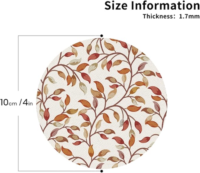 Fall Leaves Coaster Set of 4 Autumn Cup Coasters for Drinks Thanksgiving Harvest Waterproof Wipeable PVC Round Coasters Mat for Coffee Beer Wine Outdoor Patio Table Bar Desk Seasonal Desk Decor