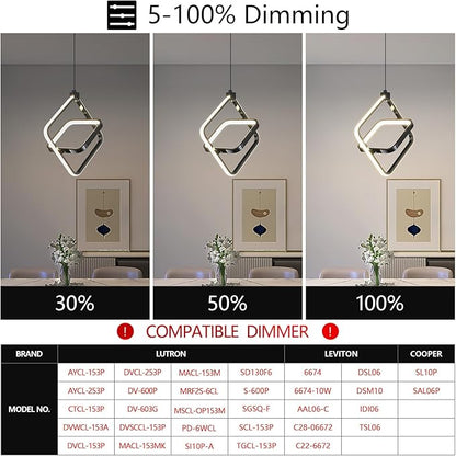 Modern LED Pendant Lights Plated Black Rectangular Pendant Light Fixtures 4000K 20W Dimmable Pendant Lighting for Dining Room Kitchen Island Bedroom Living Room Foyer（3-Pack）