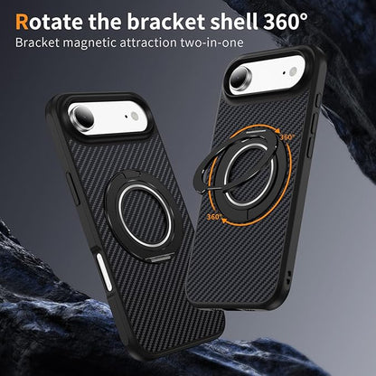 Mag-Stand Carbon Fiber Case for iPhone 17 Air, 360° Rotate Magnetic Stand, Compatible with MagSafe, 15FT Military Protection, Slim Shockproof Magnetic Kickstand Mag Phone Case for Men Women