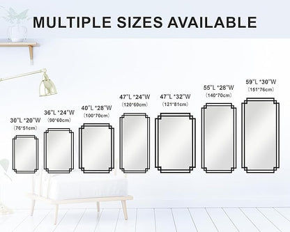 30" x 59" Large Wall Mirror for Decor, Black Decorative Mirror with Irregular and Rectangular Metal Frame, Black Large Bathroom Mirror Above Sink, Hang Vertically or Horizontally