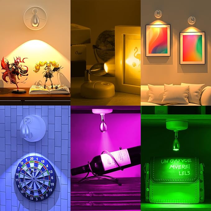 Small Spotlight Battery Operated Spot Lights Indoor Uplighting Picture Mini Accent Light Wireless LED with Remote RGB + W Angle Adjustable w/Timer & Dimmer for Display Art Paintings