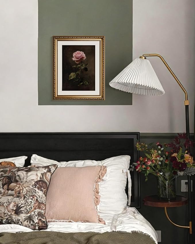 InSimSea Gold Framed Canvas Wall Art Room Decor Vintage Floral Bathroom Wall Decor Rustic Roses Bontanical Oil Printing Artwork Prints for Living Room Bedroom Home Office Farmhouse 16×13in