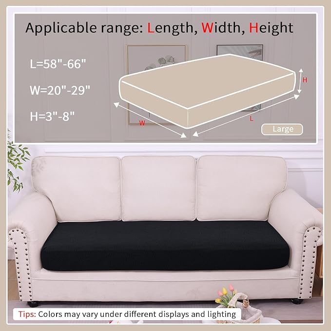 hyha Waterproof Couch Cushion Covers, Waterproof Sectional Couch Covers for 3 Cushion Sofa for Pets, Stretch Sofa Slipcover Washable with Elastic Bottom(Large, Black)