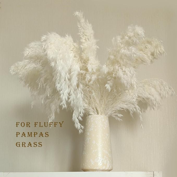 Beige Vase - 6" White Textured Vase, Pampas vase, Boho Rustic Vases for Home Decor, Farmhouse Decor, Minimalist Cream Modern Flower vases for Centerpieces, Living Room, Bedroom