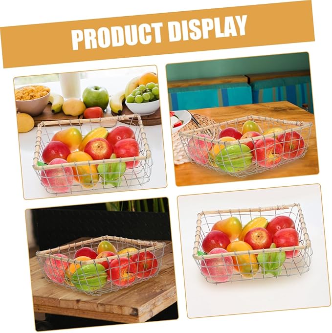 Happyyami Iron Woven Storage Basket Kitchen Living Room Organizer Sturdy Fruit Bowl for Fruits Bread Snacks Easy to Clean Small Square