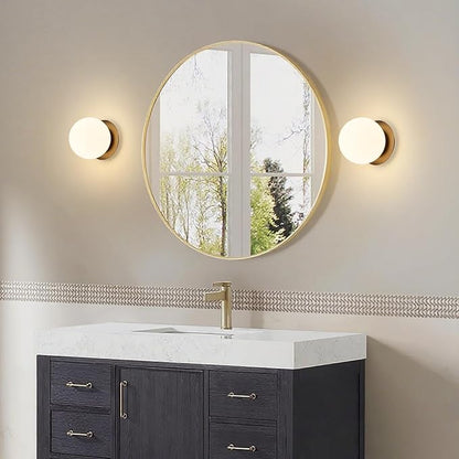 Modern Glass Globe Wall Sconce: Black Single Light with Milk Glass Shade - Minimalist Spherical Vanity Sconces Over Mirror - Contemporary Ball Wall Lights Fixtures for Entryway Bedside Bulb Excluded