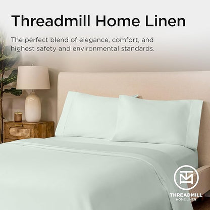 Threadmill Luxury Sheets for Full Size Mattress, 1000 Thread Count Supima Cotton Sheets for Full Mattress, 5-Star Hotel Quality 4 Piece Bed Sheets with Extra Deep Pocket, Seaglass