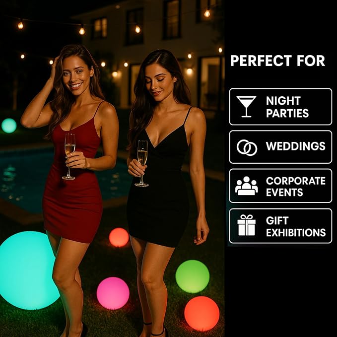 Vandue Color-Changing LED Light Ball – Rechargeable Glow Sphere with Remote – IP65 Waterproof RGB Night Light for Indoor/Outdoor, Pool, Garden, Party & Decor (10 Inch)