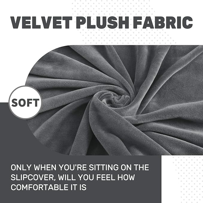 MAXIJIN Velvet Stretch Cushion Covers Fitted Couch Cushion Slipcovers Sofa Seat Cushion Covers for Individual Cushions with Elastic Bottom (3 Piece Sofa Seat Slipcovers, Gray)